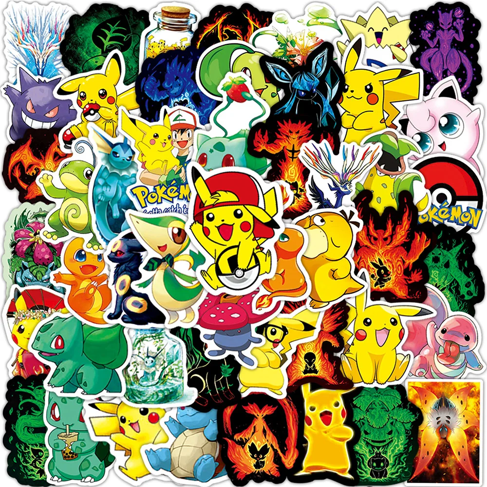 10/30/50pcs Anime Pokemon Pikachu Bulbasaur Sticker Cool Cartoon Graffiti Decals Phone Case Suitcase Diary Sticker for Kids Toy