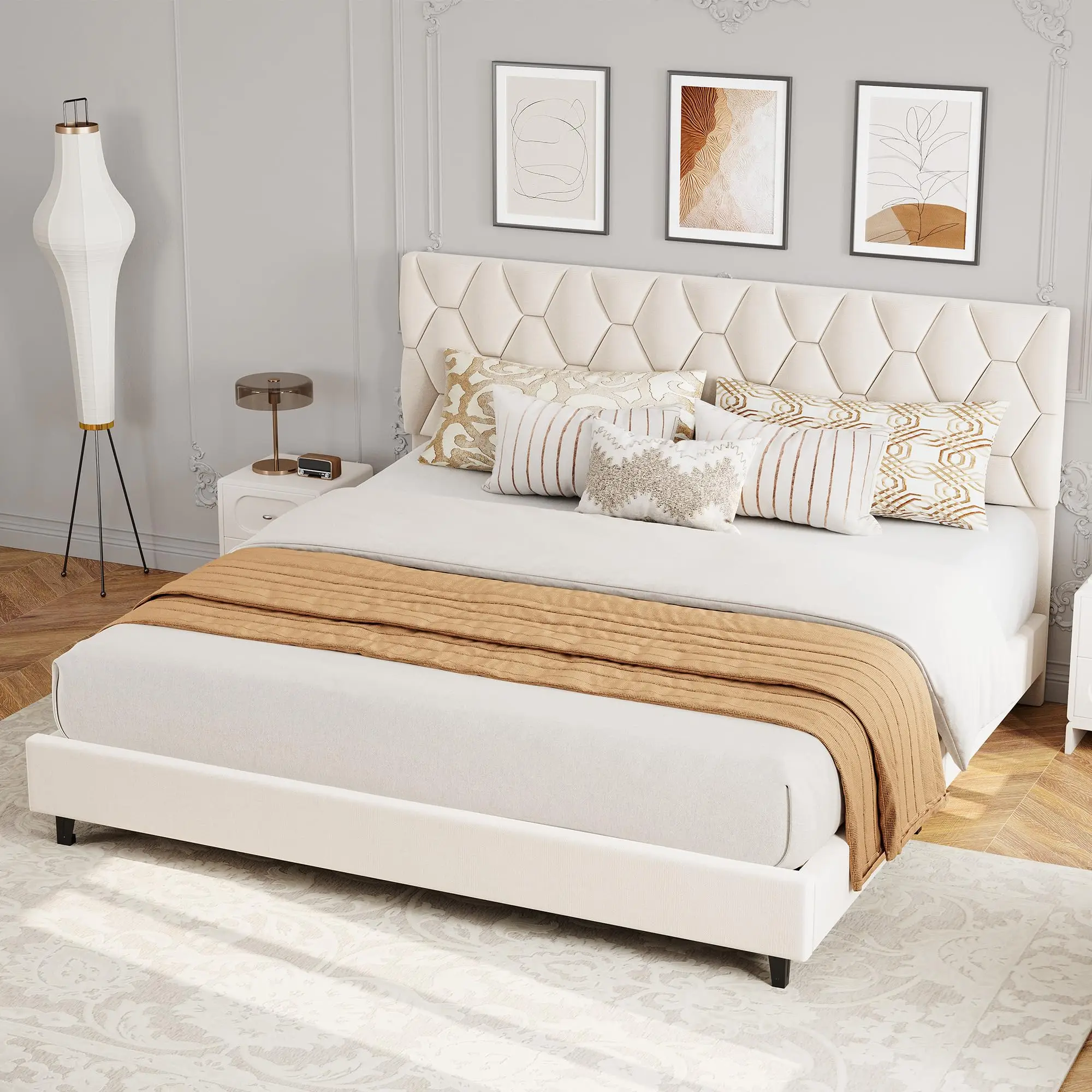 GarveeLife Upholstered Platform Bed Frame with Padded Headboard - Heavy-Duty Wood Slat Support, Noise-Free Non-Slip, No Box Spring Needed, Easy Assembly - KING