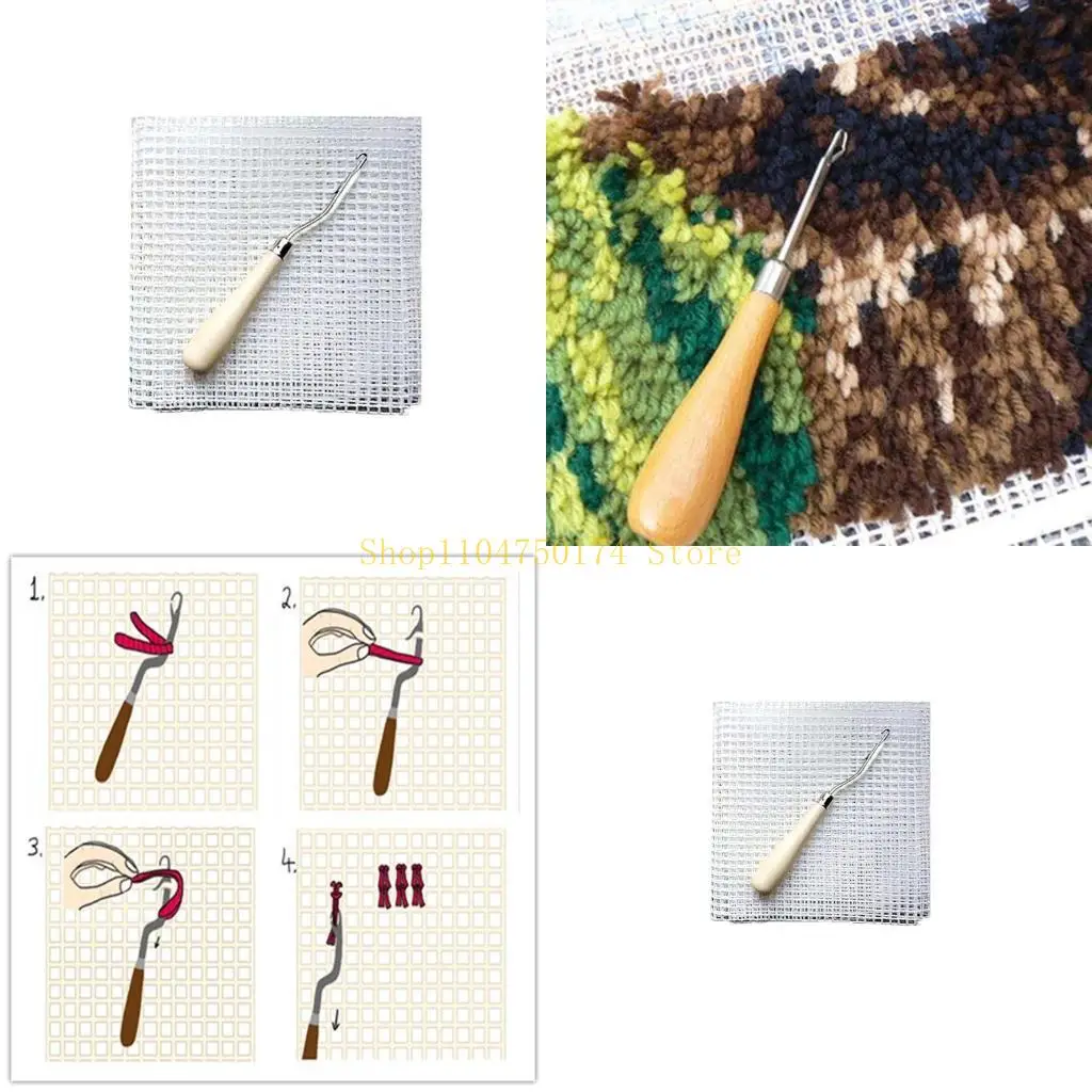 

Коврик с бесплатным узором, сетка, холст, деревянный изогнутый крючок для защелки, набор инструментов «сделай сам», лучшая