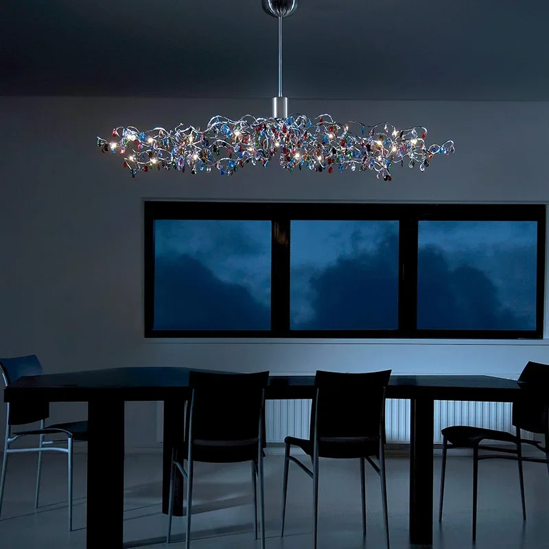 New Crystal Chandelier artistic sense Restaurant bar LED chandelier Post-modern light Luxury Stainless steel Indoor lighting