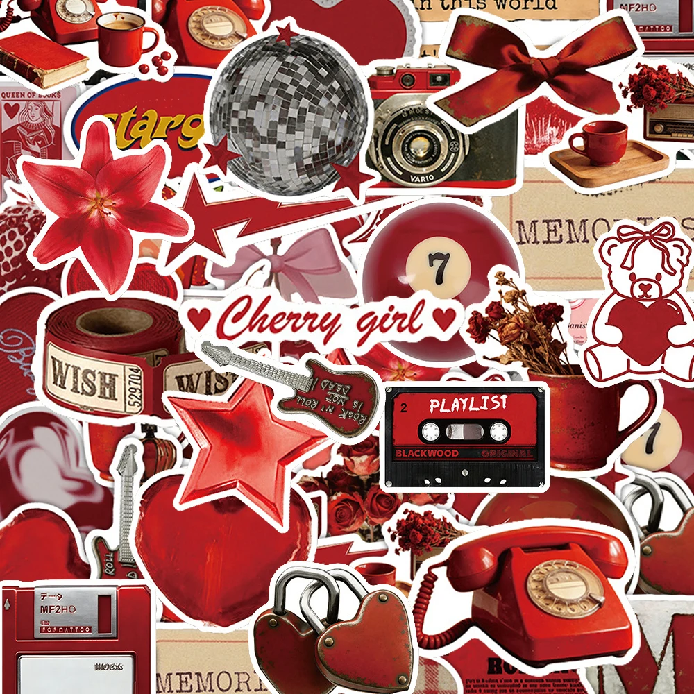 10/30/52pcs Y2K Downtown Retro Stickers Vintage Red Graffiti Decals DIY Bicycle Luggage Journal INS Aesthetic Waterproof Sticker