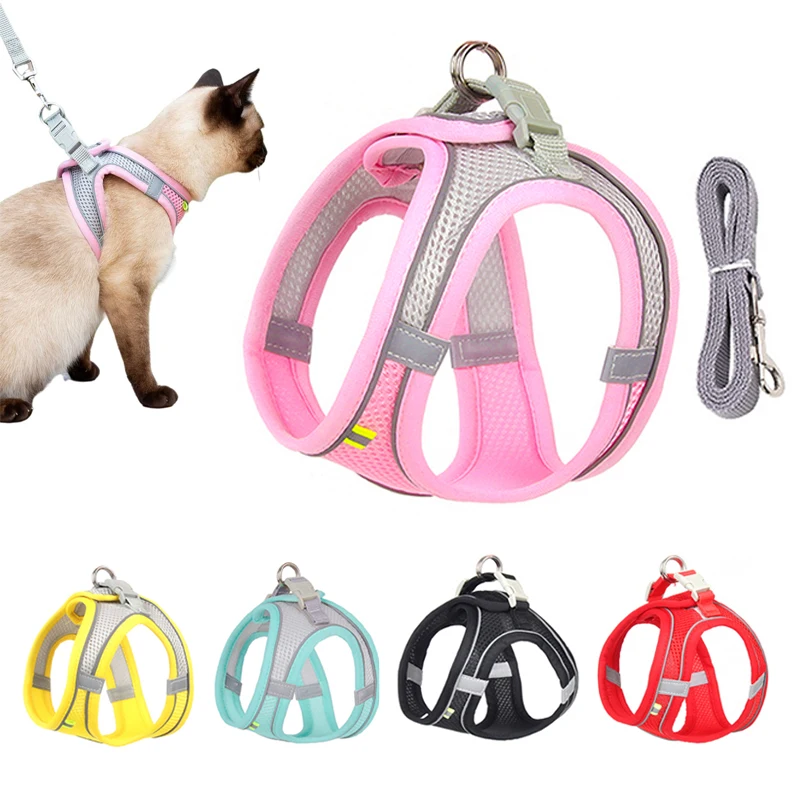 

Escape Proof Cat Harness and Leash Set Adjustable Mesh Dog Harness Vest Puppy Pet Walking Lead Leash Small Dogs Cats Kitten XXS