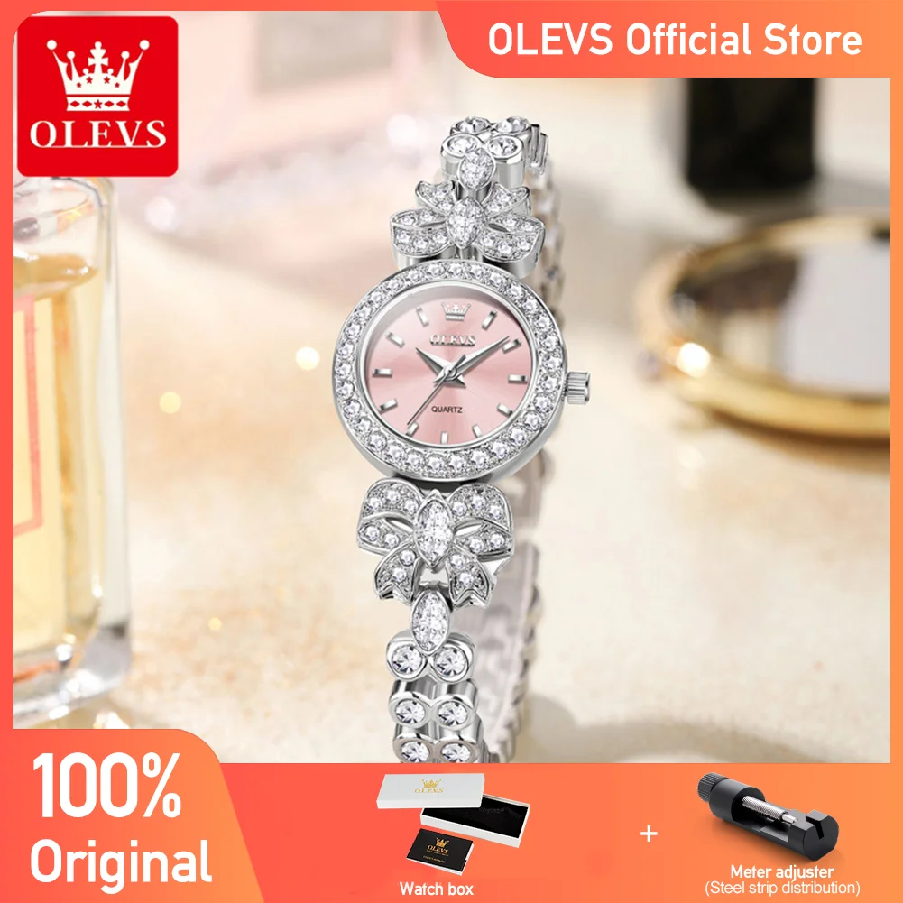 OLEVS 5887 Women Watch Elegance Zirconia-set Bow Dial Quartz Movement 30m Waterproof Alloy Bracelet High Beauty Gift Box Watch