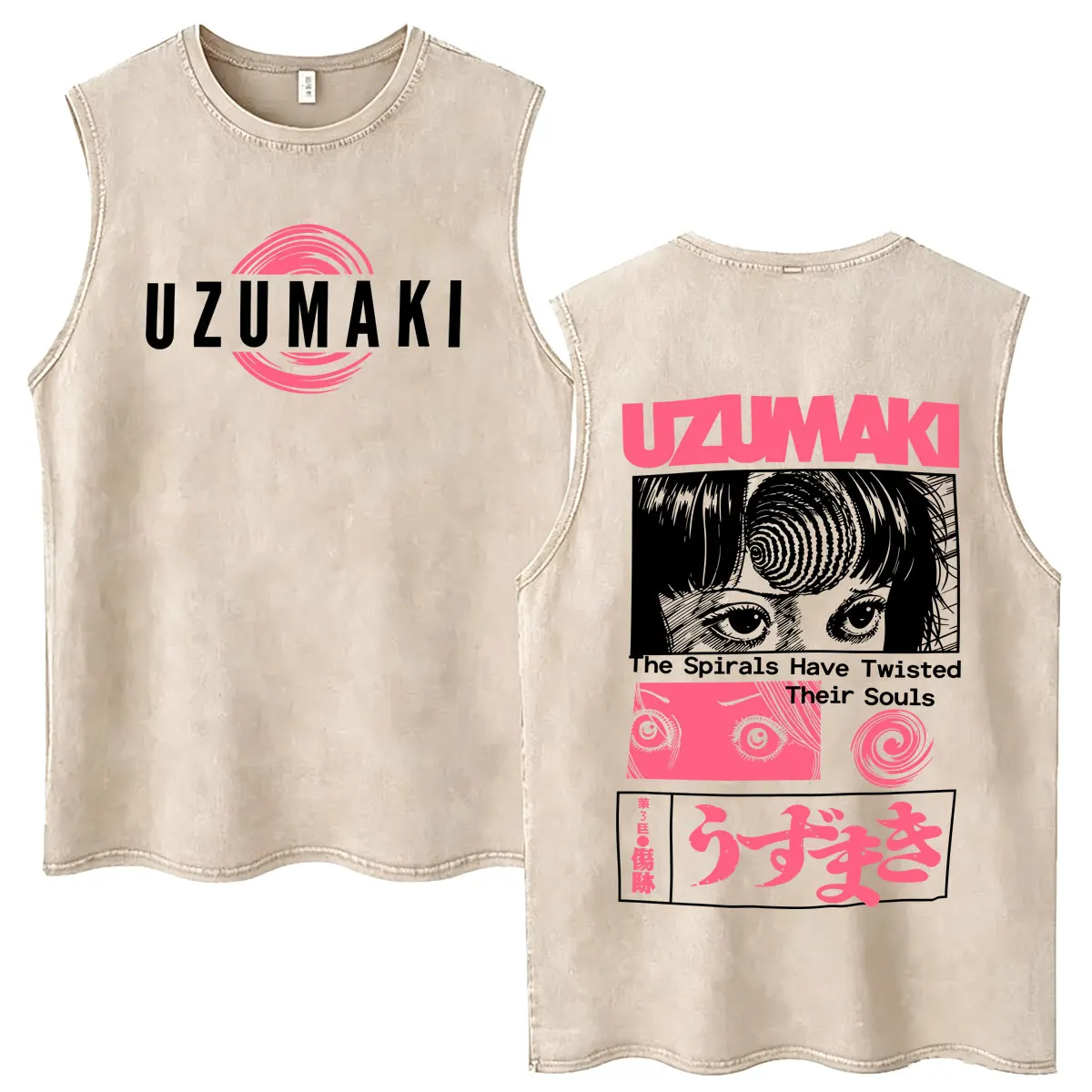 Anime Tomie Junji Ito Vintage Washed Tank Tops Men Women Manga Horror Gothic Sleeveless Vest T-shirt Male Oversized Streetwear