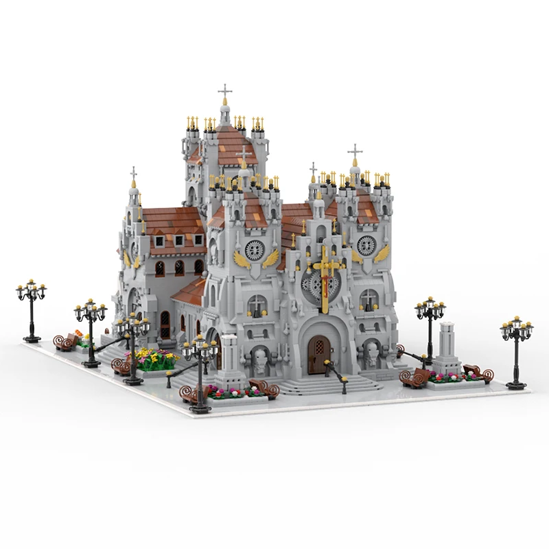 BuildMoc World Big Historic Church Building Blocks Retro Medieval Castle Cathedral Show Bricks Game Toys Children Birthday Gifts