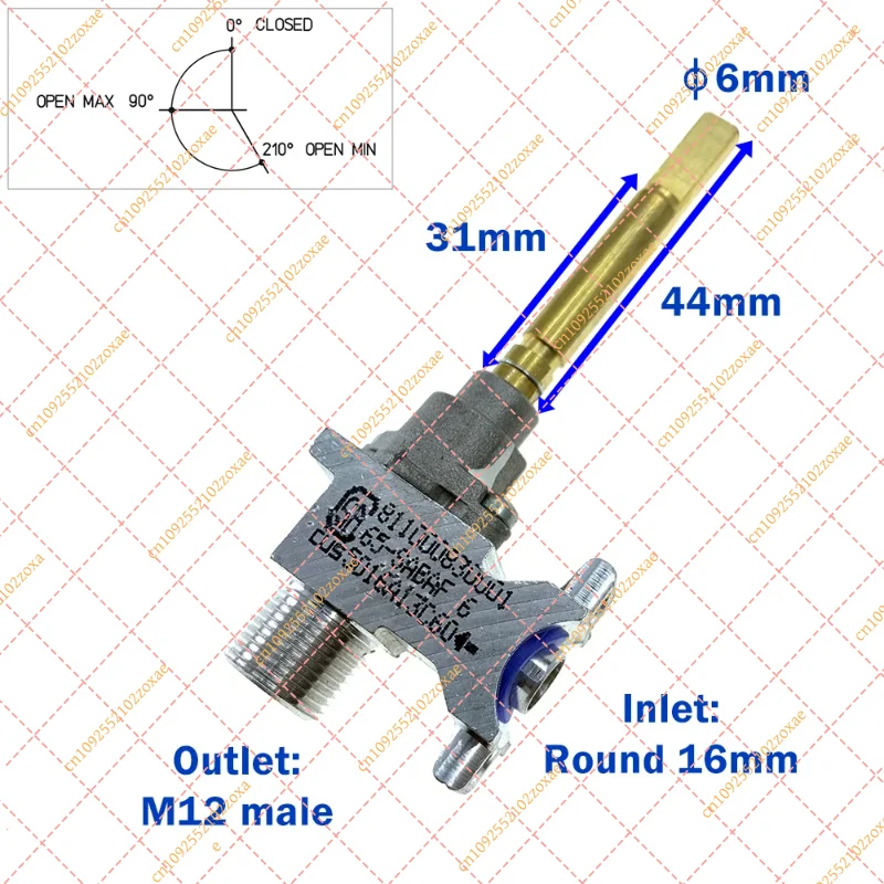 65-SABAF (Model 6) Gas Cooktop Surface Burner Valve for Sabaf Stove - Control Valve Replacement Part