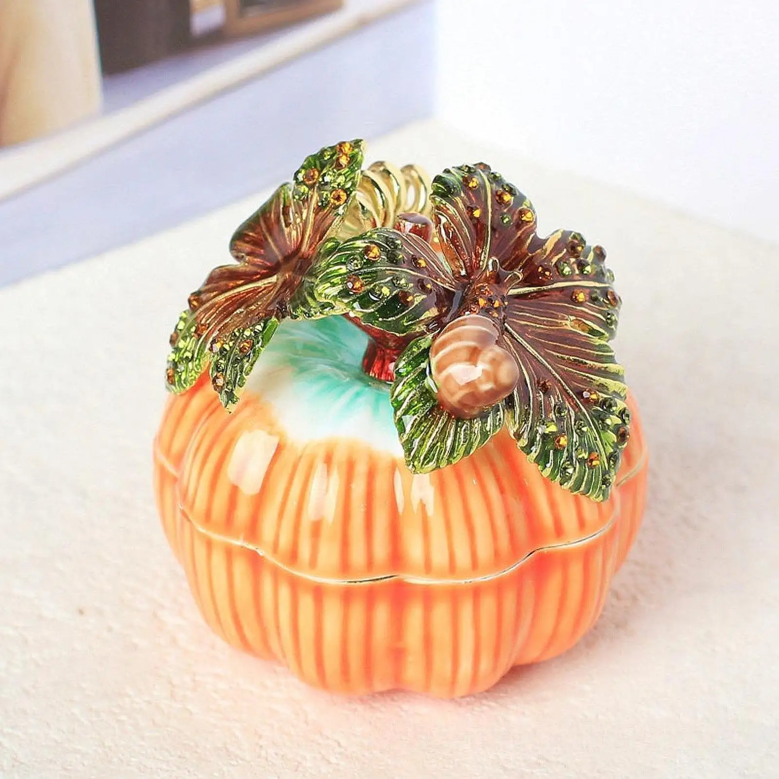 

Pumpkin Trinket Box Enameled Jewelry Box Unique Gift Home Decoration Trinket