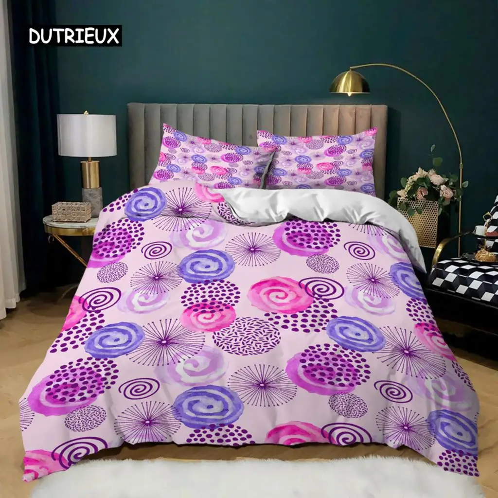 Circle Duvet Cover Set Colorful Dots Pink Gray Purple Circles For Teens Adult Twin Bedding Set Microfiber Queen King Quilt Cover