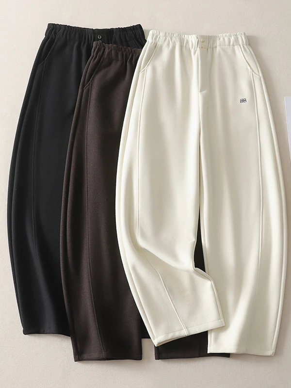 Winter Thiened Fce Gefütterte Hose mit weitem Bein Damen Lässige gerade Bananenhose Faionable All Match Wollmesser