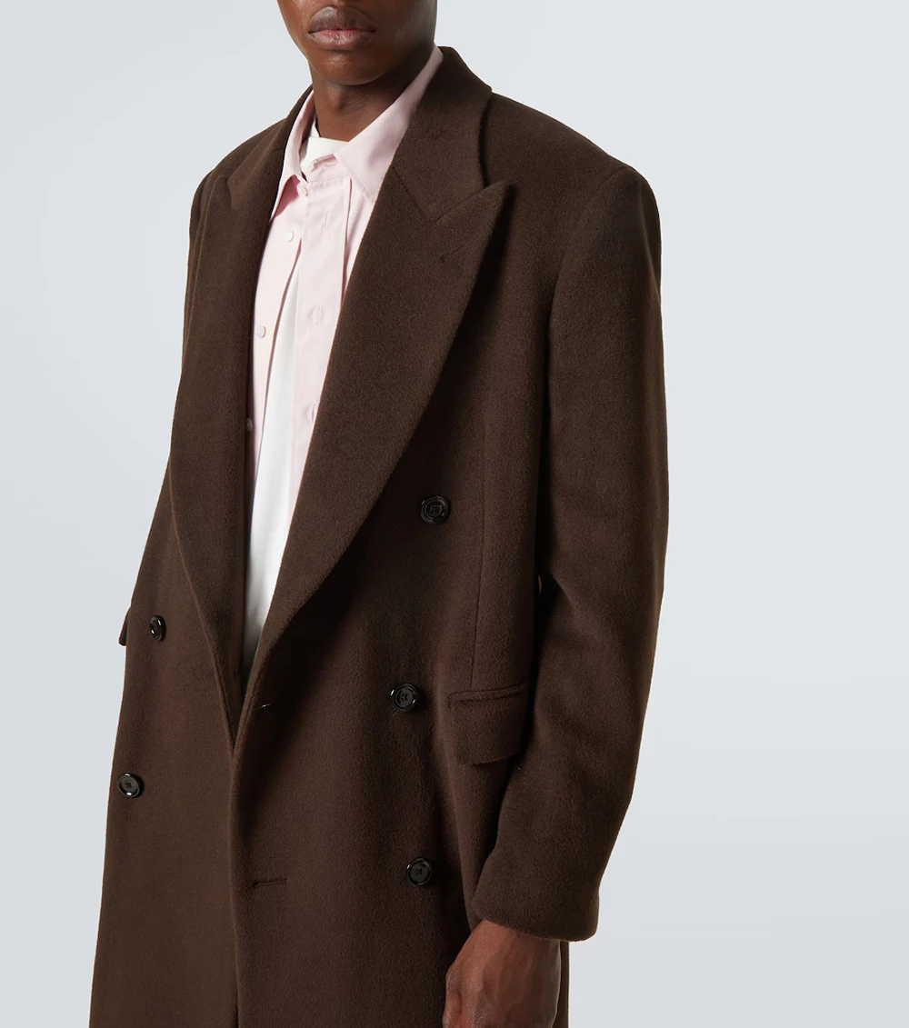 معطف شتوي طويل من الصوف للرجال بلغت ذروتها معطف مزدوج الصدر دافئ بقصة ضيقة سترة عمل فقط مصنوعة حسب الطلب