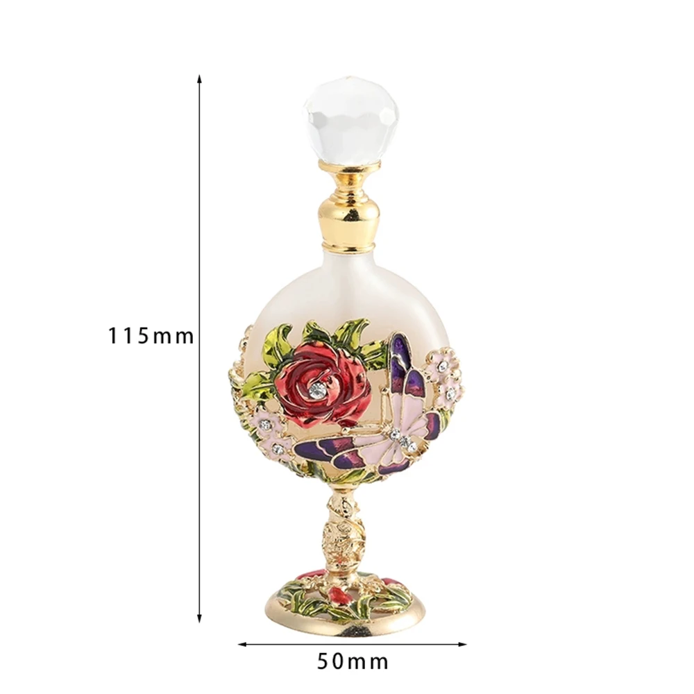 1pc 7ml Empty Vintage Perfume Bottle Golden Slime Container Rose&Butterfly Embossed Decor Crystal Cap Refillable Beauty Tool