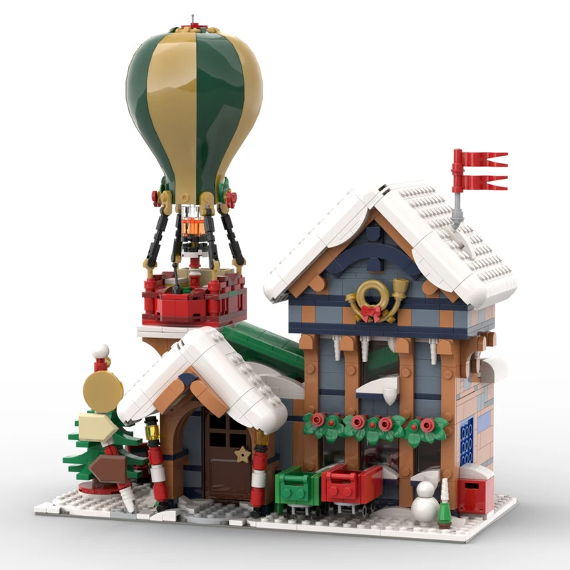 

1468 шт. MOC угловой почтовый офис Санты, модульная зимняя деревня, диорама, сделай сам, образовательные строительные блоки, набор для детей, подарок на день рождения
