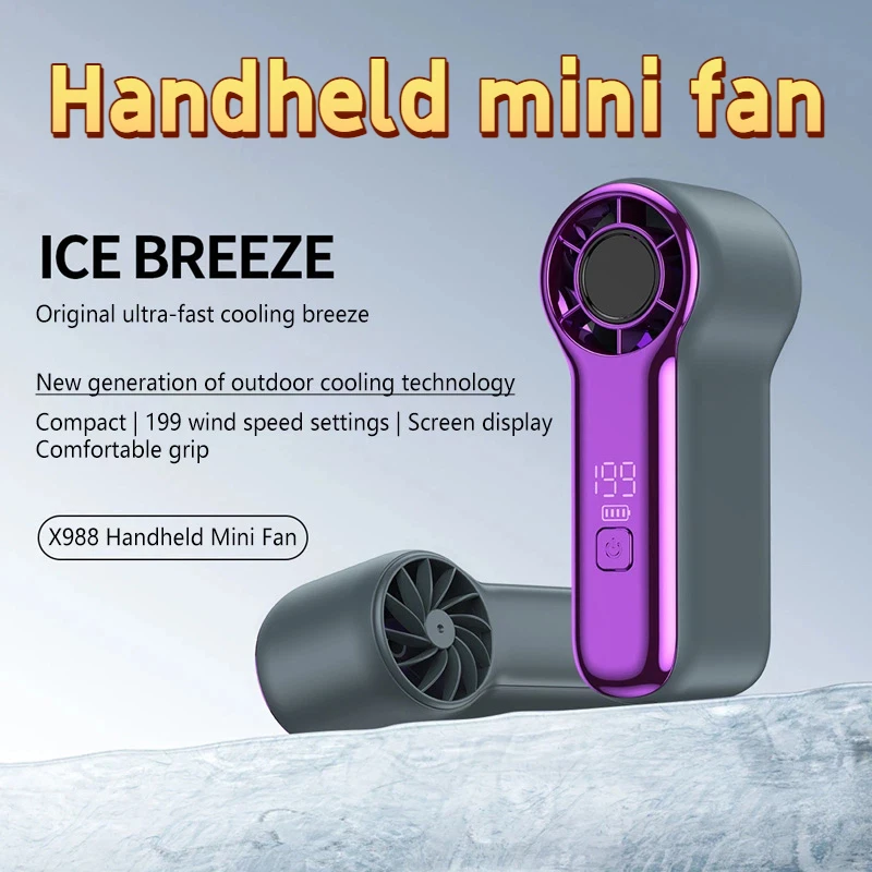 2026 High-speed Mini Handheld Small Fan Small Wind Cannon Screen Display Usb Charging Battery Life Turbo Portable Outdoor Fan