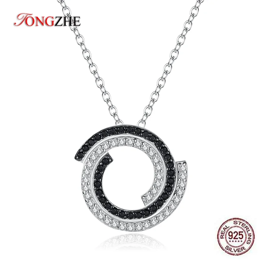 

TONGZHE Irregular Circle Clavicle Necklace 925 Sterling Silver Necklace For Women Clear Black CZ Collares Minimalism Jewelry