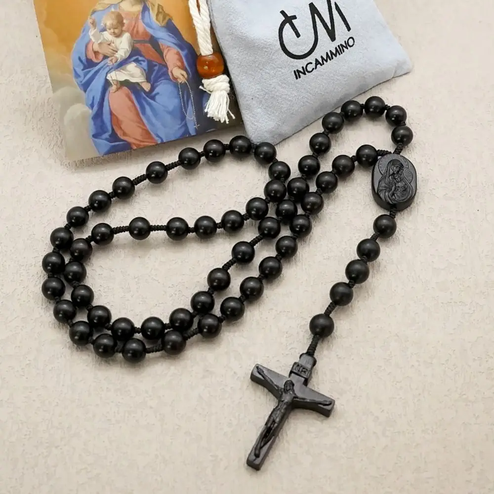 

Dalbergia Microphylla Handmade Rosary Necklace Religious Catholic Wood Beads Necklace Durable Mellow Crucifix Pendant Chain