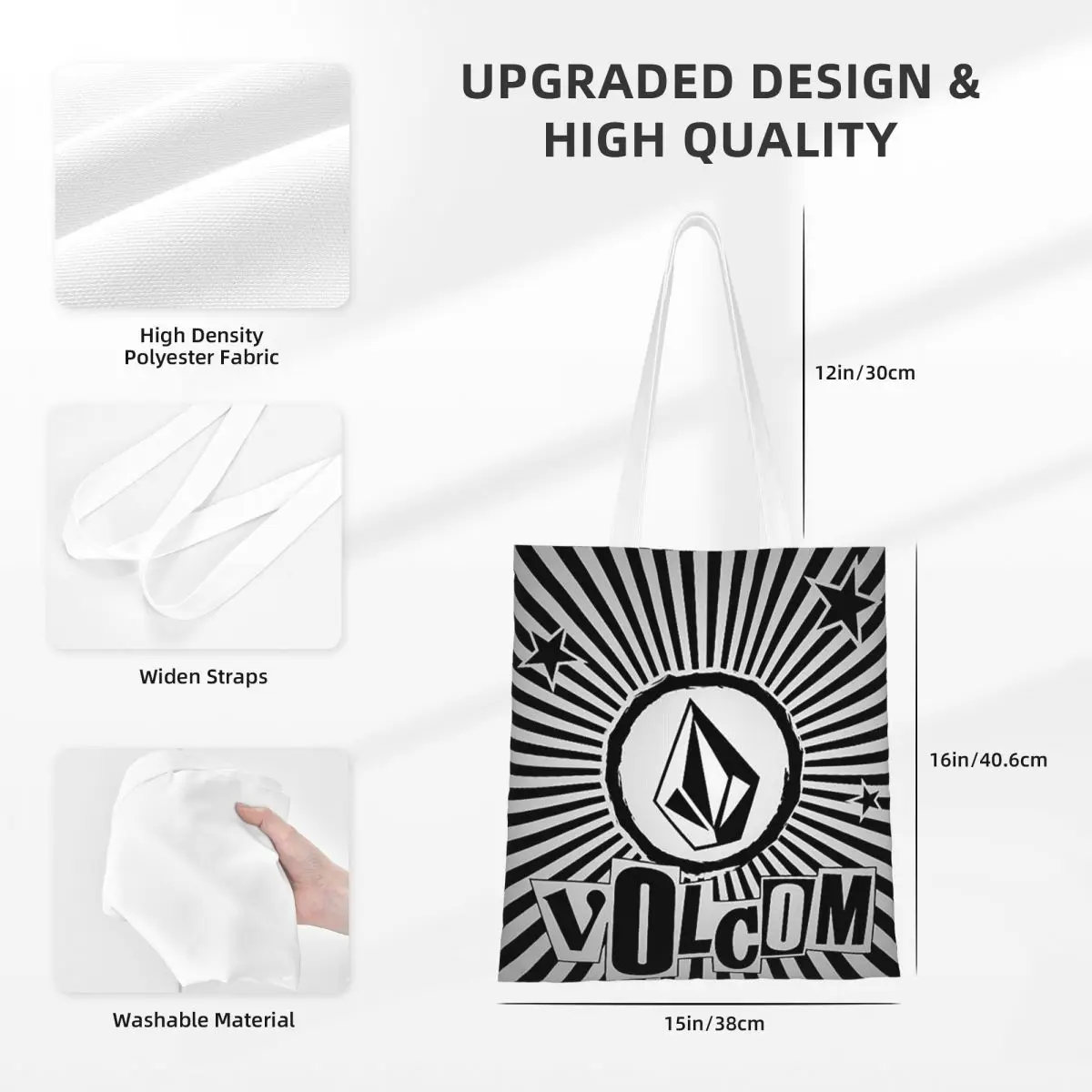 حقائب تسوق بشعار V-Volcom للسيدات من القماش حقيبة حمل قابلة للطي للفتيات حقيبة كتف للسفر #3