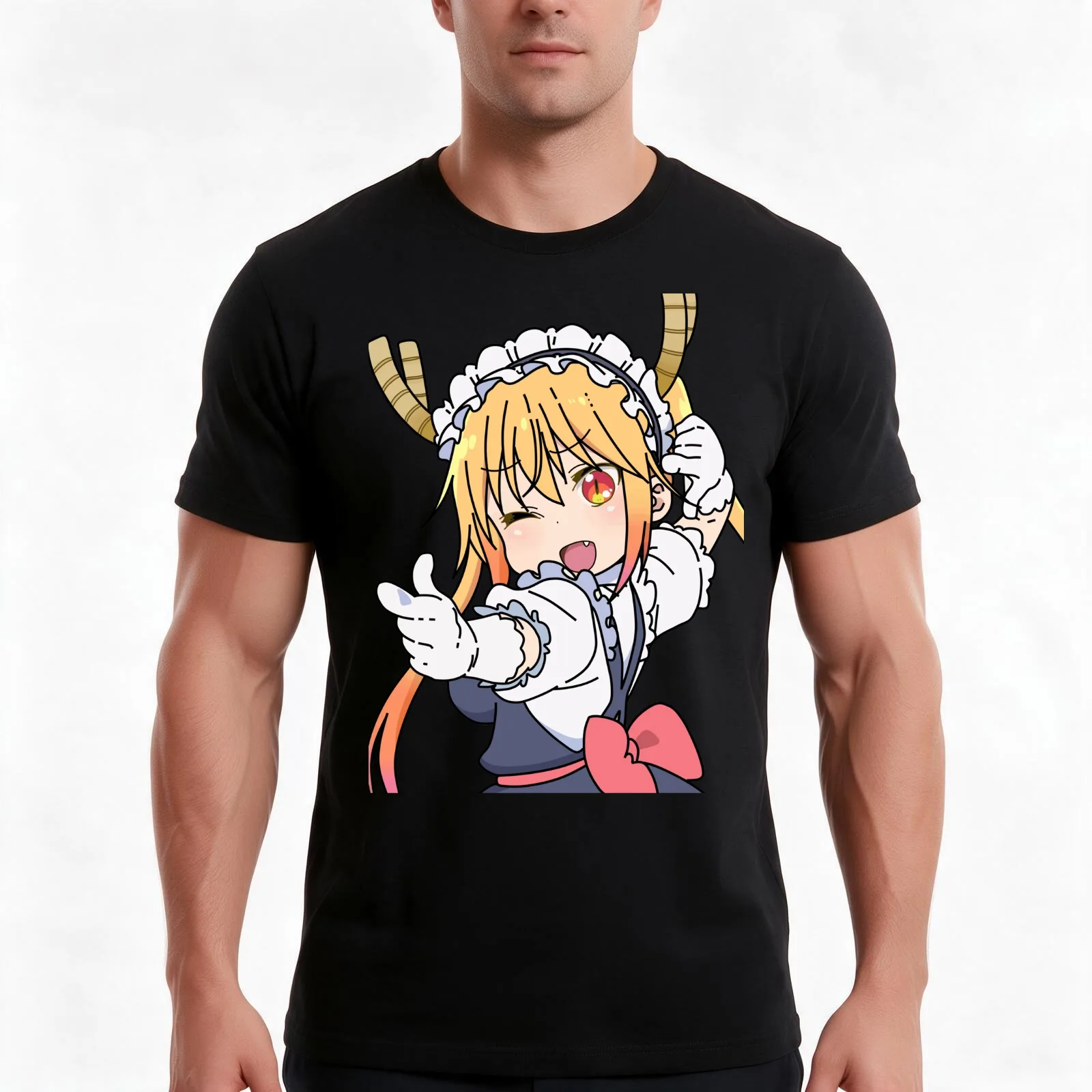 Maid Dragon- Tohru pointing pose T-Shirt, Summer Casual Cotton Tee, Oversized Streetwear Tops, Vintage Graphic Print