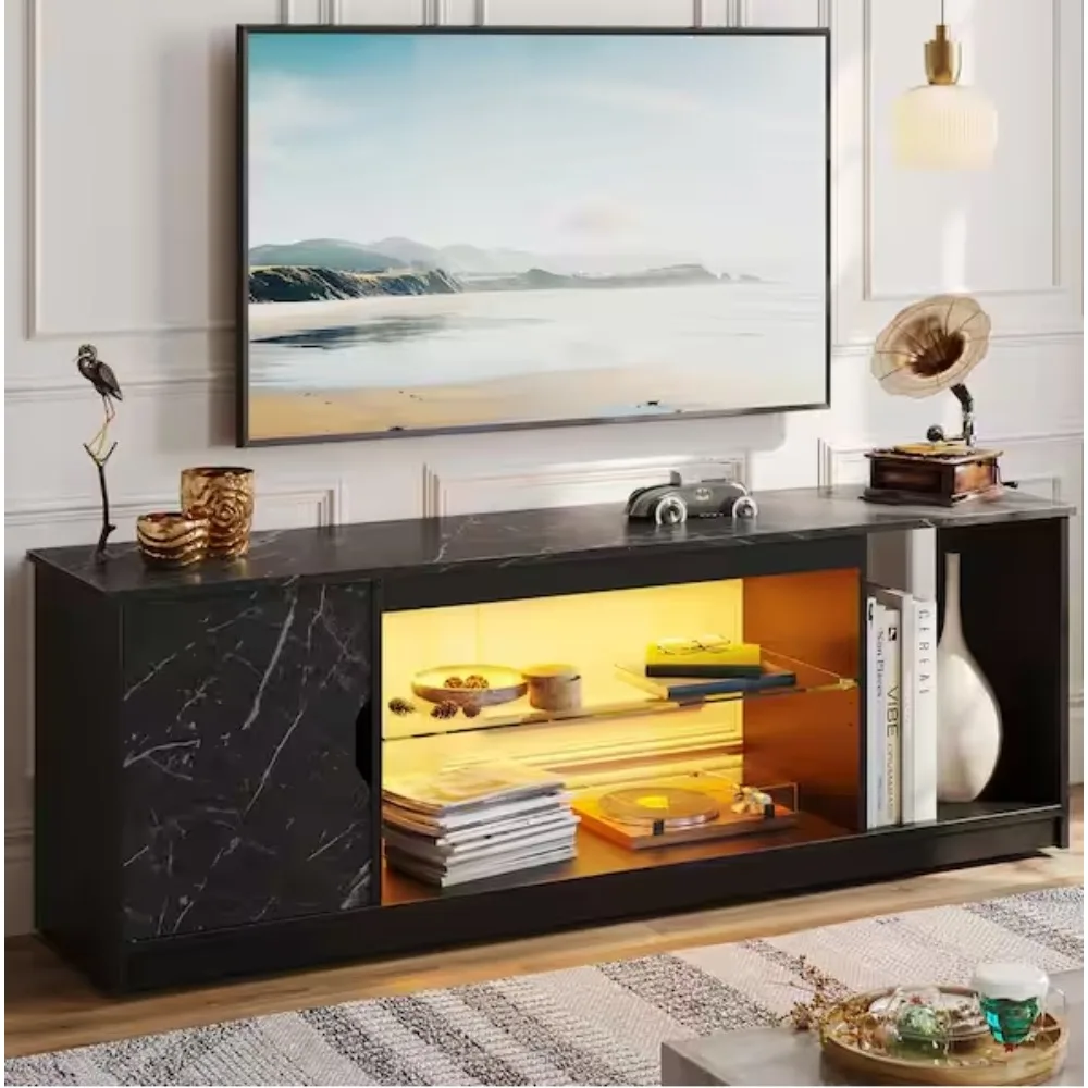 

58 дюймов. Подставка для игрового телевизора мраморного цвета подходит для телевизоров с диагональю до 65 дюймов. со шкафом для хранения и светодиодной подсветкой, стеклянными полками