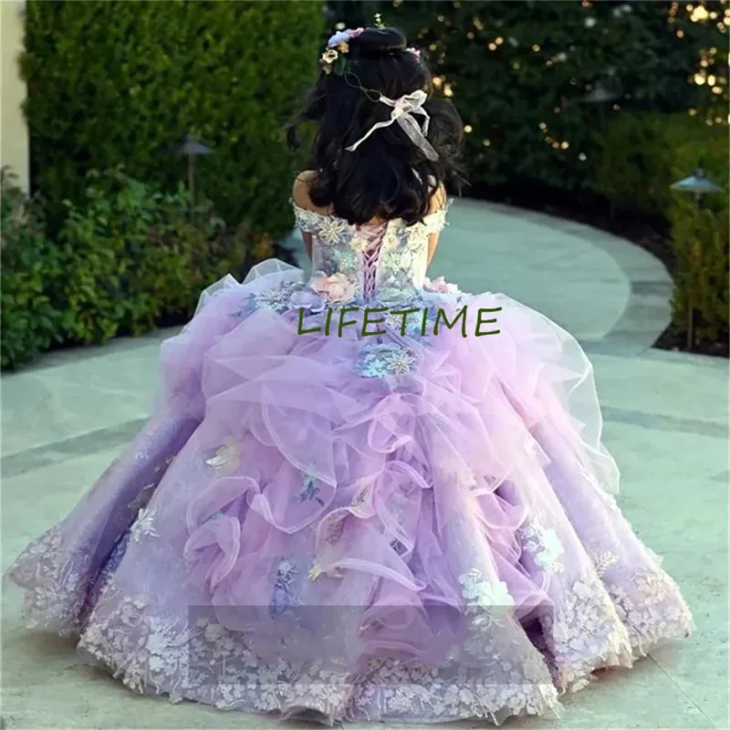 Luxury Flower Girl Dress Crystals Sequin Layered Made To Order Birthday Pageant Communion Robe Baby Party Sacrament