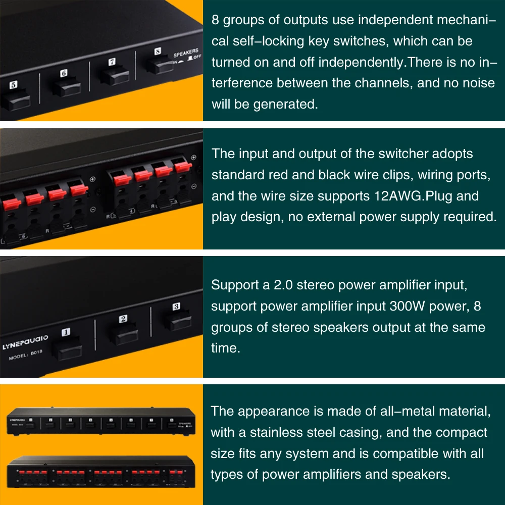 1 in and 8 out Passive amplifier speaker switch speaker distributor Comparator Sound quality without loss