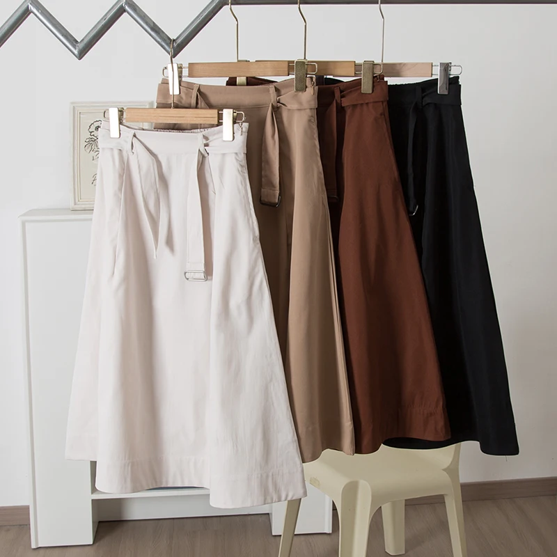 Casual Commute A-Line Skirt with Belt High Waist Bell Bottom Women's Dress Try Room Fashion Style Other Material Other
