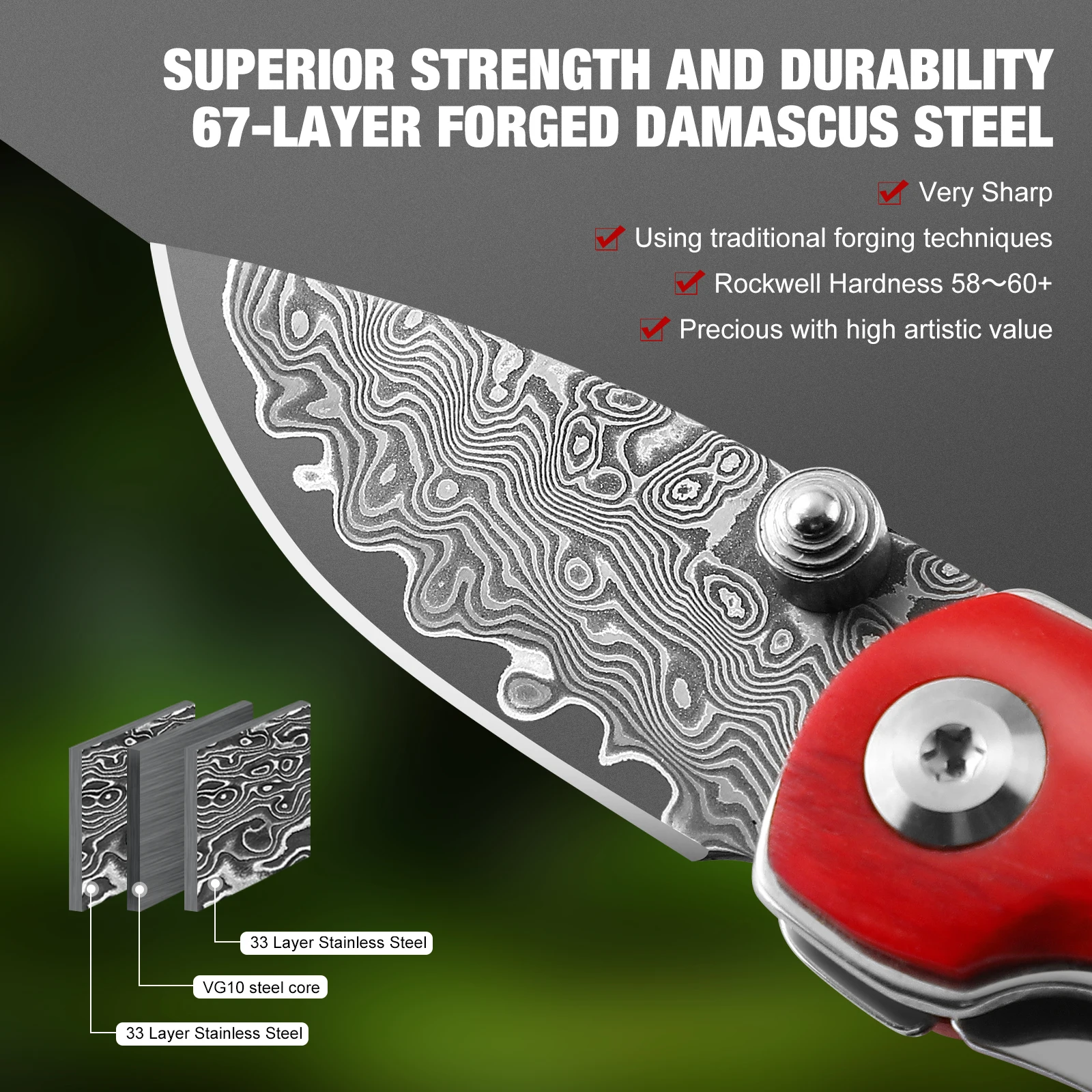 Damascus Small Folding Knife Vg10 Steel Core Mini Pocket Knife Beef Bone Handle EDC Key Knife For Men Women With Gift Box