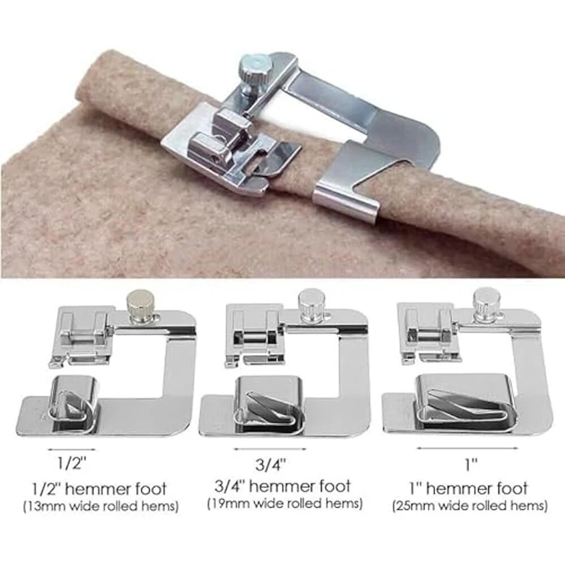 Rolled Foot Sewing Hemming Tool For Sewing Machine,With 3 4 5 6 7 8 9 10 13 19 25Mm 11Pcs