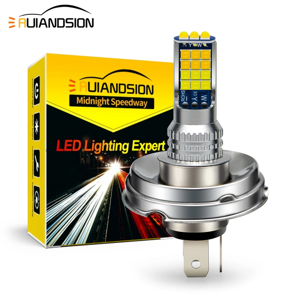 Ruiandsion BA20D H6 Motorcycle LED Headlight Bulb P45T LED 10-30V Hi/Lo Beam for Head Lamp Motorbike ATV UTV White Yellow 1Pcs