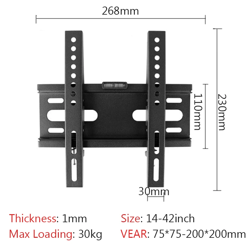 Uchwyt ścienny do telewizorów naprawiono do większości telewizorów płaskich/zakrzywionych LCD o przekątnej 14–42 cala i plazmowym z uniwersalnym