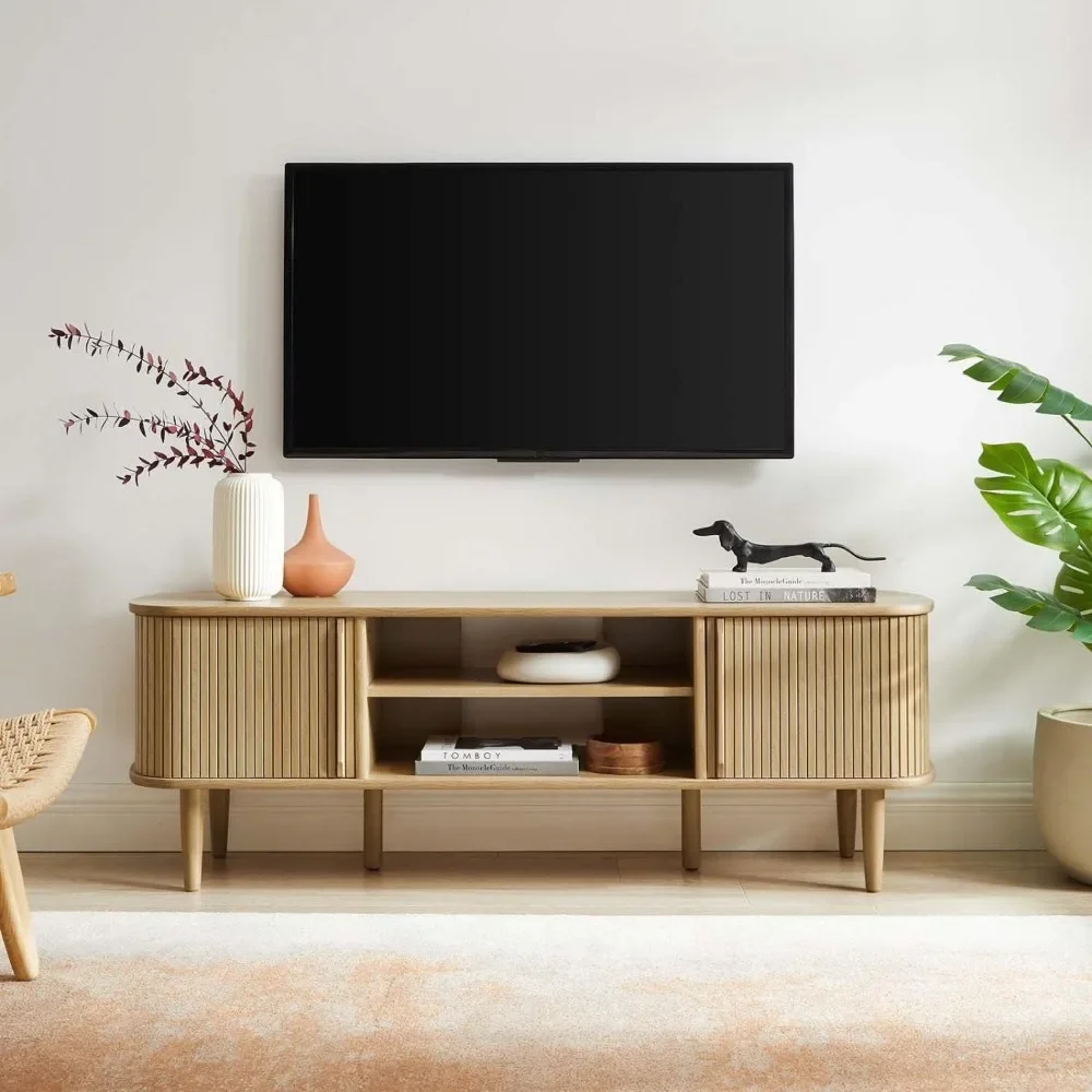 Contour Mid-Century Modern 55 Media TV Stand in Oak, 15 x 54.5 x 18.5 modern tv stand  tv stand living room furniture