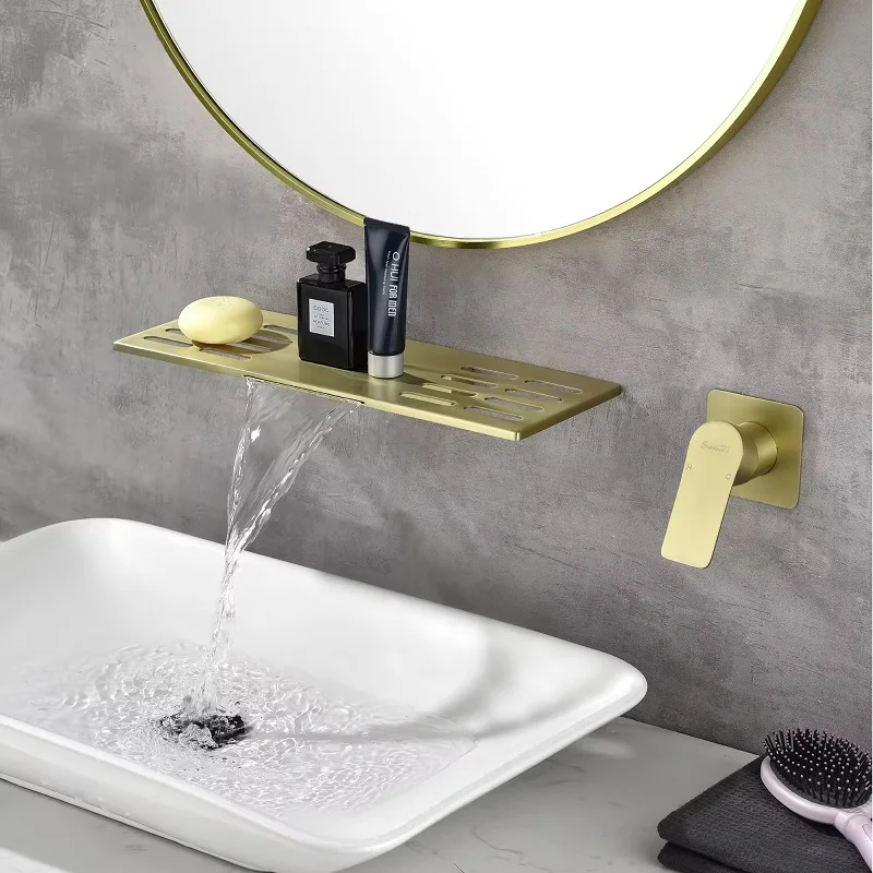 

Luxury Brass bathroom basin faucet Hot cold water mixer widespread Hand basin Tap concealed wall mounted Lavabo waterfall faucet