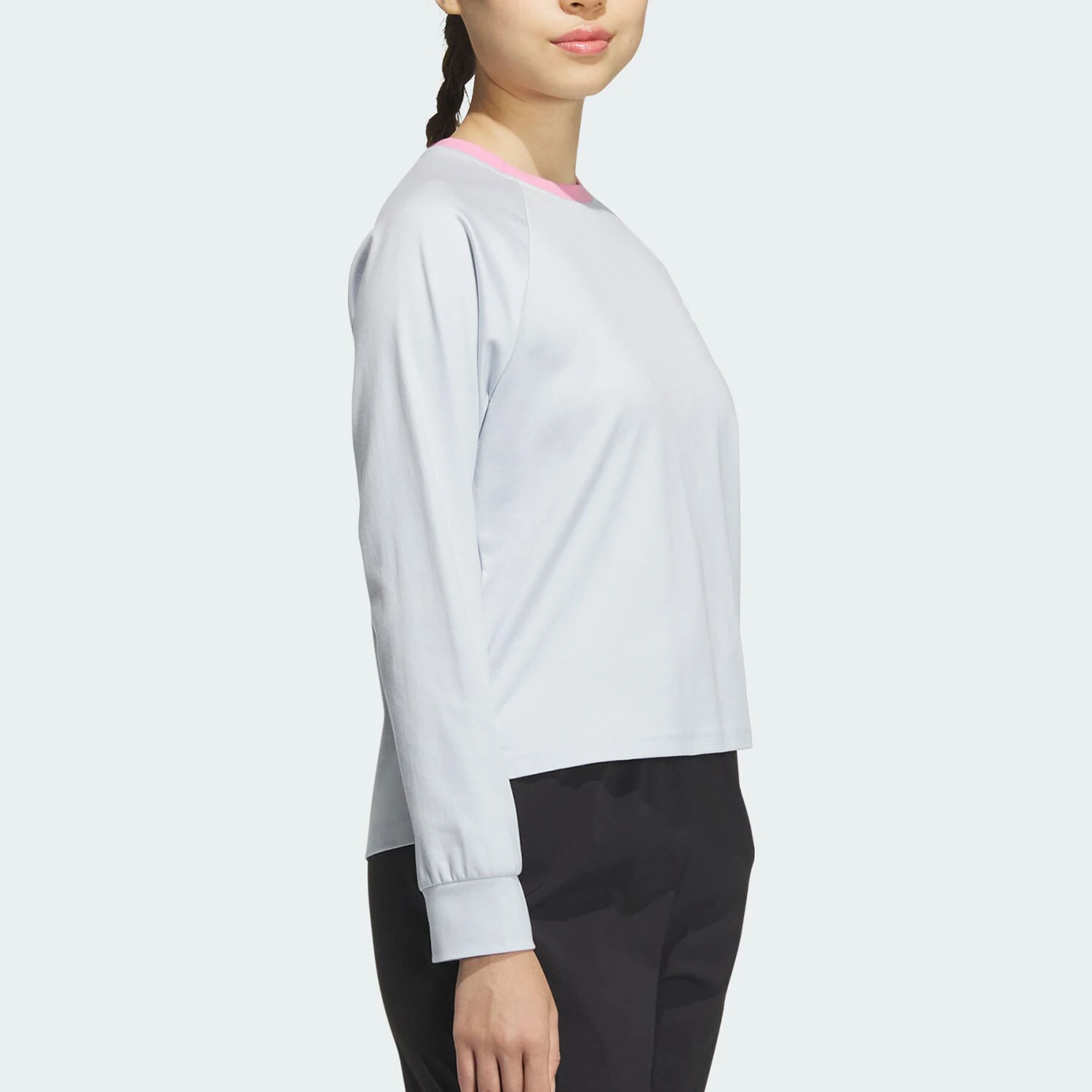 أديداس حقيقية ربيع جديد المرأة بسيطة عارضة جولة الرقبة طويلة الأكمام تي شيرت JE3618