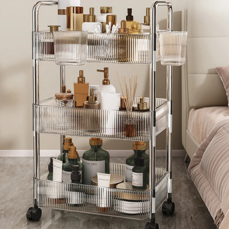 2/3 Tiers Rolling Cart Storage Shelf Transparent Acrylic Trolley with Wheels Multi-Layer Mobile Storage Rack Storage Cart