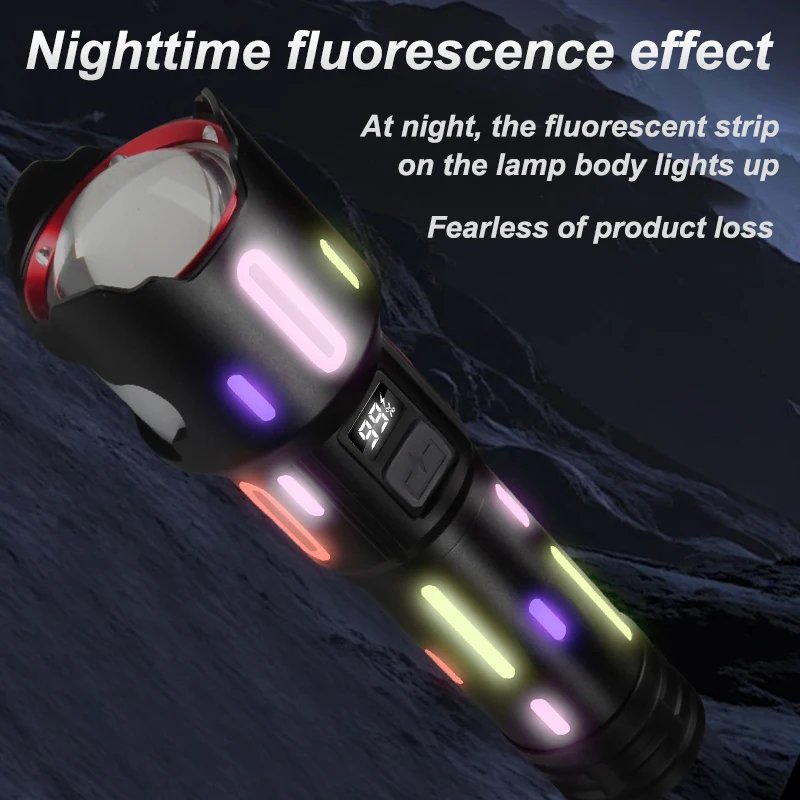 Torcia fluorescente ricaricabile, con ricarica di tipo C, impermeabile IP65, batteria 26650