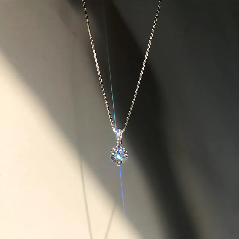 925 Sterling Silver Neck Choker Chain Round Zircon Pendants Necklaces Women Jewelry Exquisite Elegant Charms Accessories