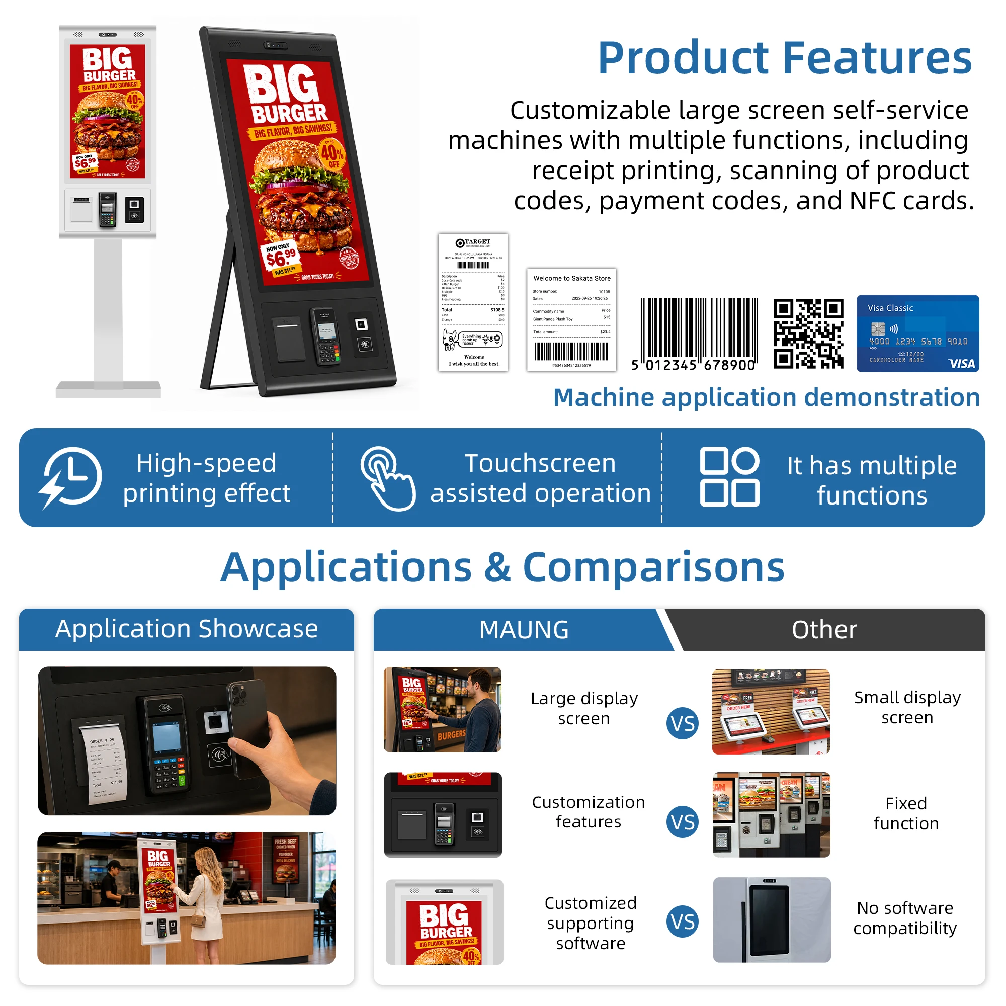 OEM/ODM MASUNG TW270-01 27 Inch Black Powder Coated Touch Screen Self-Service Kiosk with Custom Software for Hospitality Retail