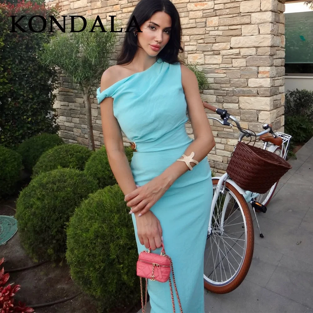 KONDALA 2025 Herfst Winter Elegante Vrouwen Effen Jurk Mode Streetwear Diagonale Kraag Lovertjes Mouwloze Rits Dame Jurk