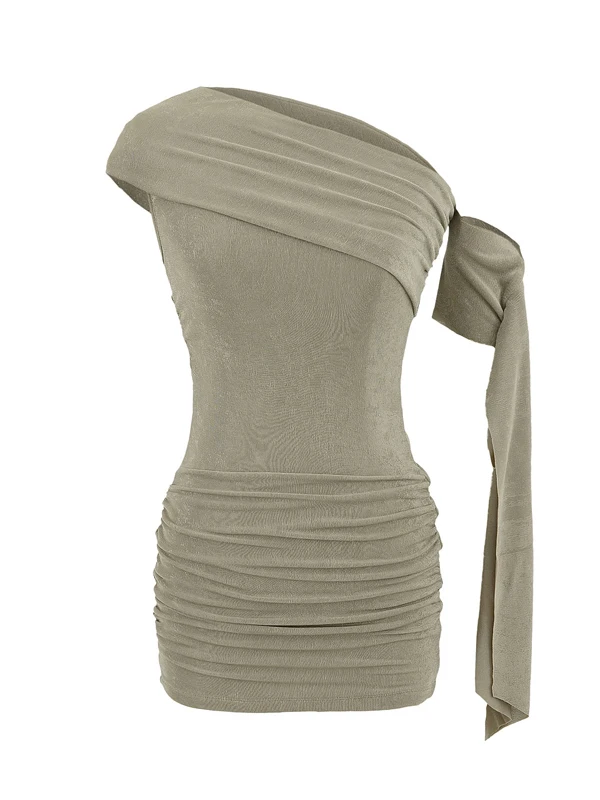 مثير الرغبة النقية مطوية الخصر واحد الكتف الدكتور المرأة تصميم تحسس Bodycon ort تنورة عالية الخصر Svel الربيع الصيف...