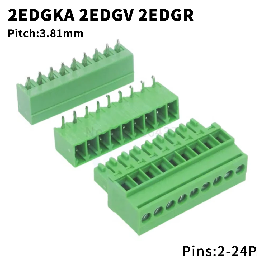 (5 Sets) KF 2EDGKA + V R 3.81mm Riser Plug Terminal Side Outlet Right Angle Straight Pin Male and Female Set 2-24P 15EDGKA 3.81