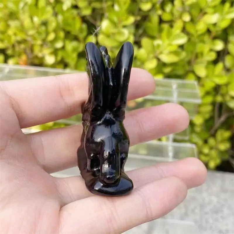 Natural Black Bbsidian Unicorn Hand Carved Stone Healing Polished Mineral Ornaments Home Decoration 1PCS