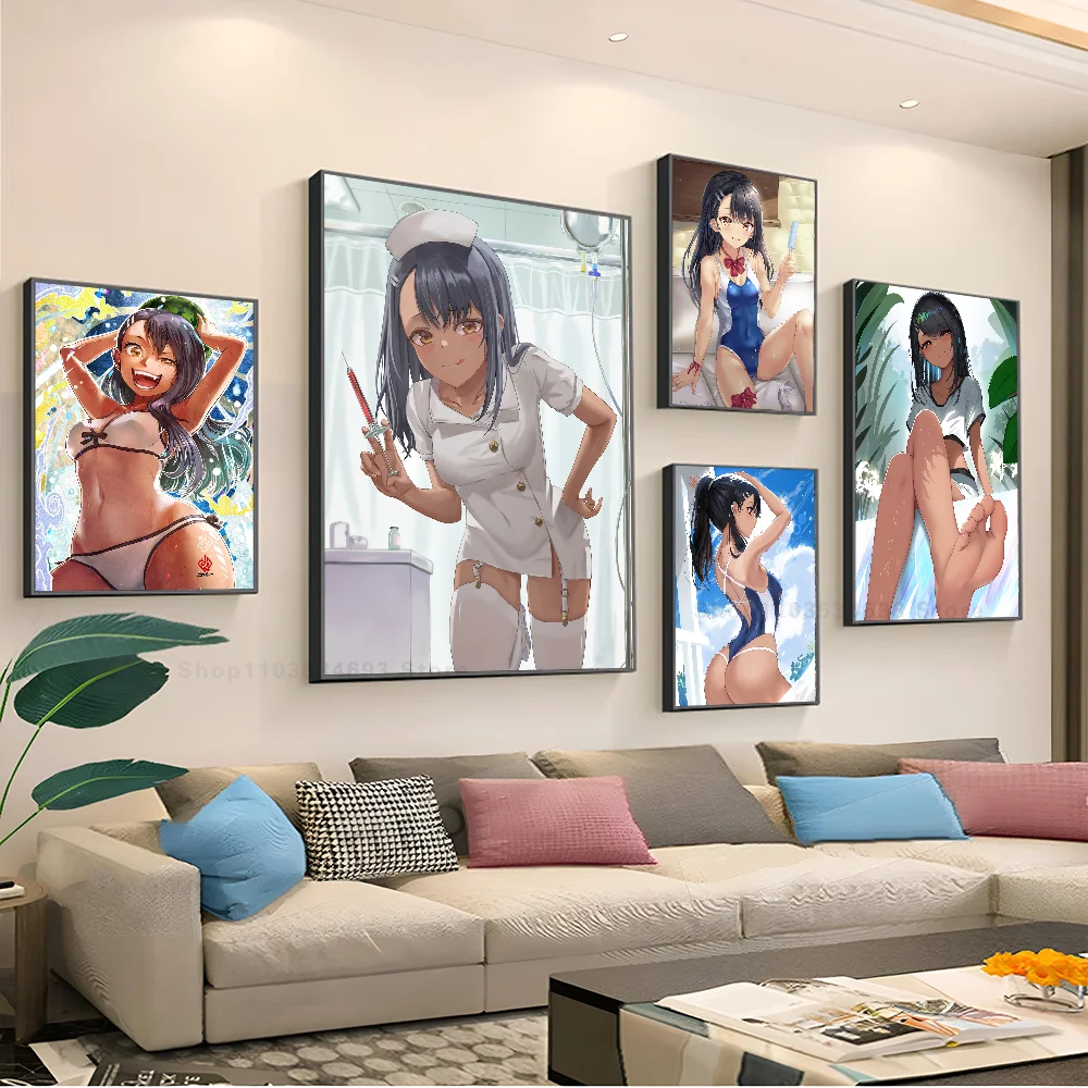 1pc Miss Nagatoro Anime Girl Poster Stickers Art Wall Murals Decor Game Room Decor Gifts Kawaii HD Painting Cat Cars