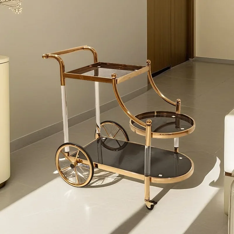 LH3 stainless steel light luxury dining car mobile three-layer storage rack trolley