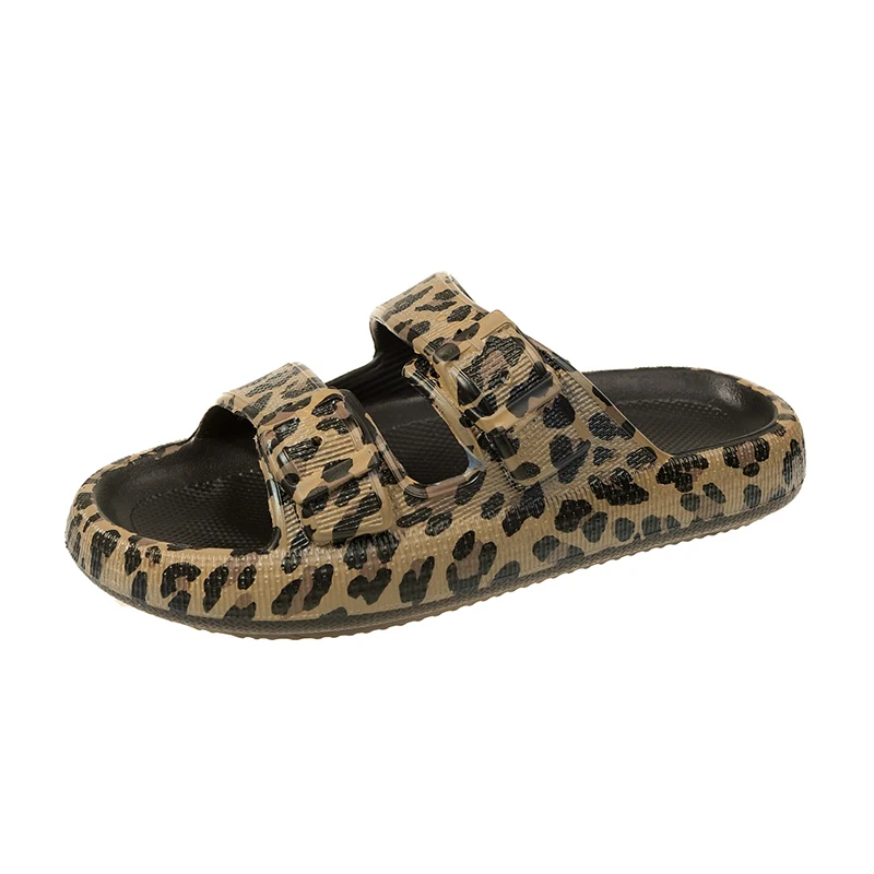 2024 Slippers Women\'s Leopard Print Platform Slippers Casual Thick Sole Indoor Home Sandals Unisex Beach Shoes Men Hole Shoes