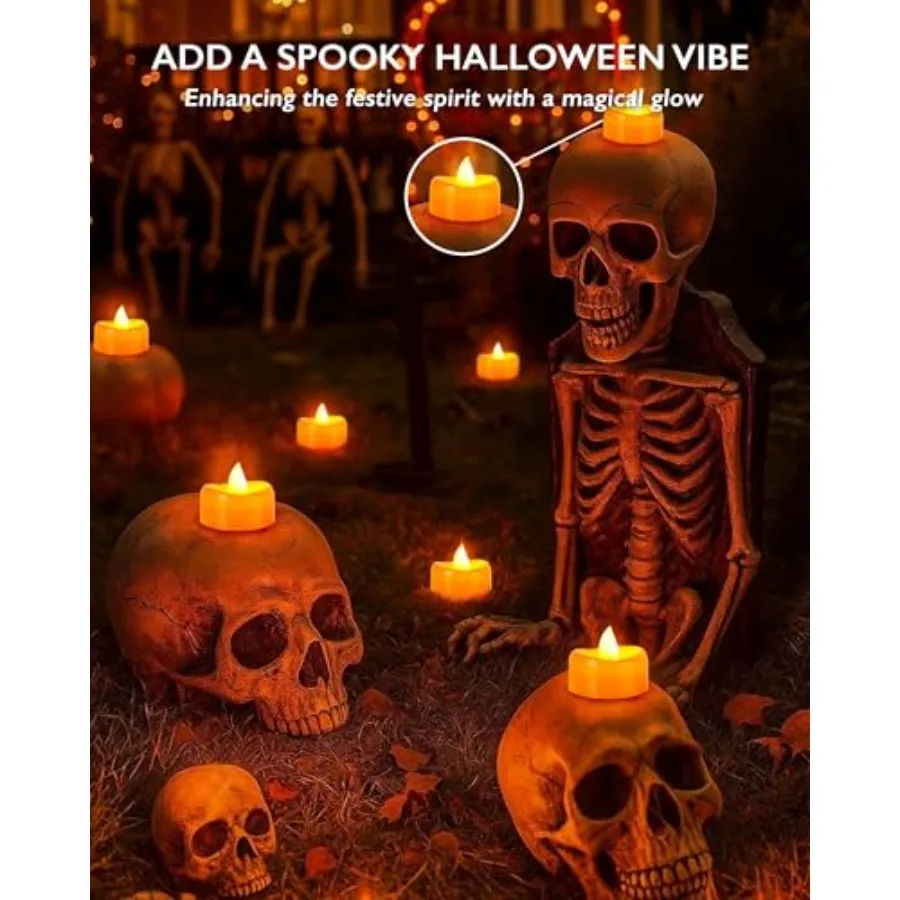24Pack Flameless Candles, Orange Tea Lights Battery Operated, Fake No Flickering Electric Votive Candles for Christmas Halloween view 6