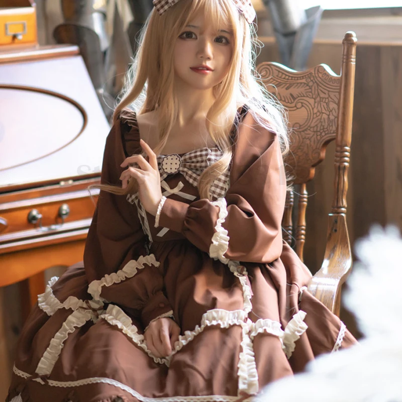 Frühling Herbst lang ärmel ige Lolita Cosplay Dienst mädchen Kostüm Kaffee Vintage Prinzessin Lolita Mädchen elegante süße Vestidos Kostüme