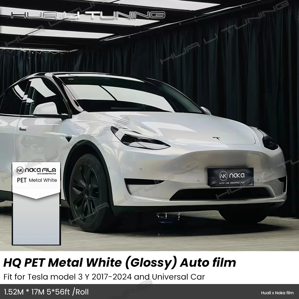 

Tesla Vinyl Wrapping Film For Model 3 Y 2017-2024 or Universal Car Glossy Metal White PET Color changing Car Wrap 2024 Tuning