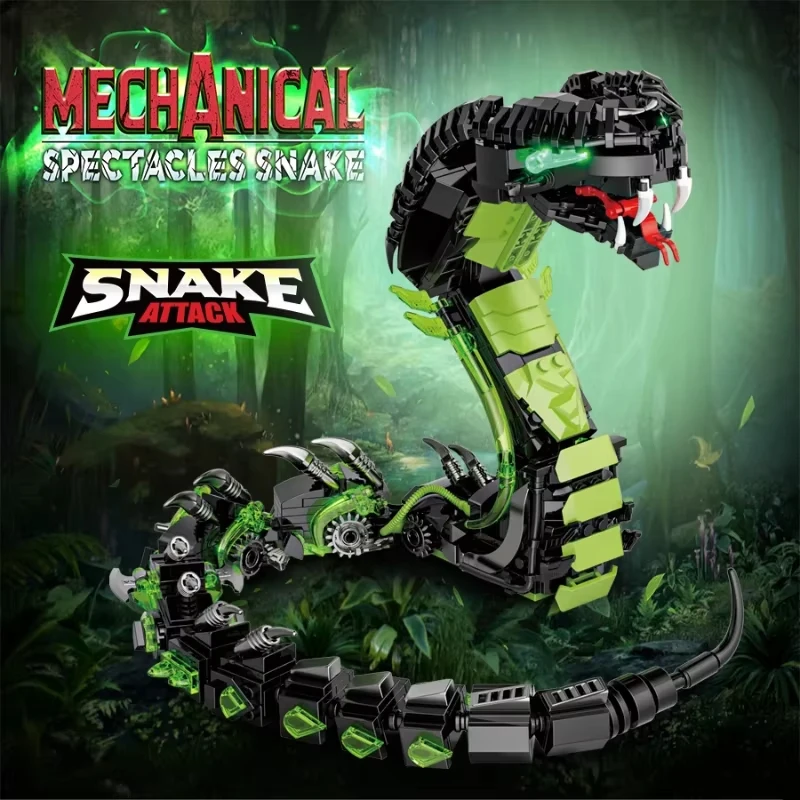 

Glow-in-the-Dark Mechanical Movable Snake Building Blocks-STEM Model Kit,Creative Assembly Toy, Educational Gift for Kids Adults