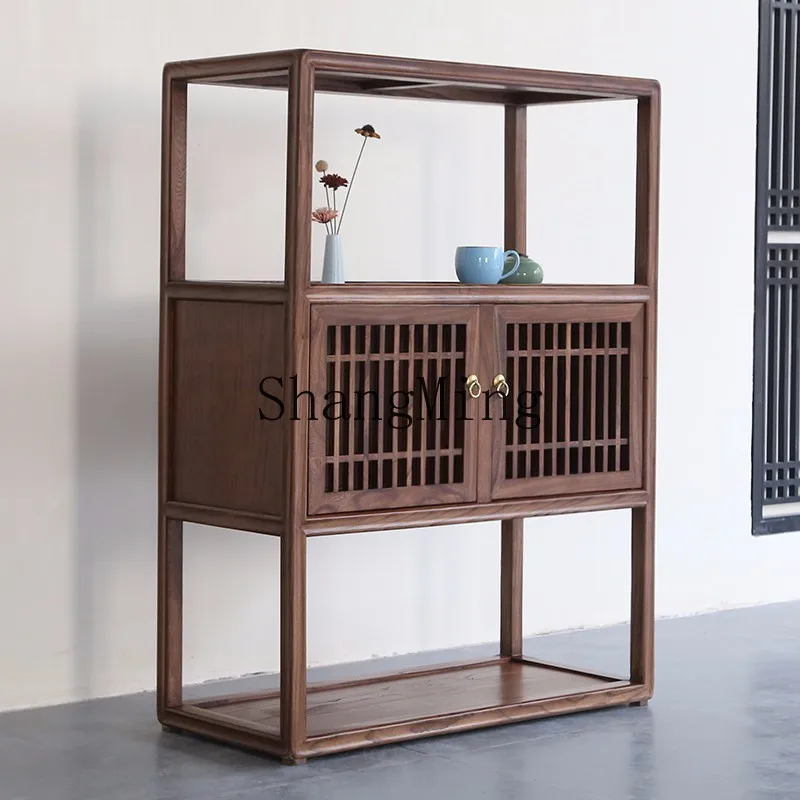 

FG new Chinese tea cabinet tea room Zen antique high and low cabinet storage rack