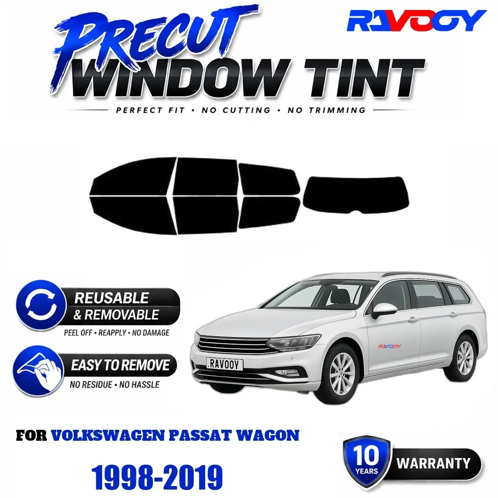 RAVOOY Precut Window Tint, Reusable Removable EPU Film, Custom Fit for Vw Passat Wagon 1998-2019, UV Heat Protection