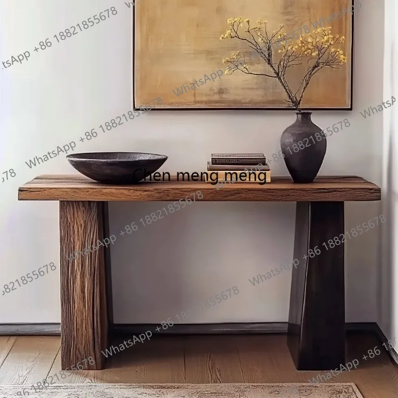 

Wabi-sabi style solid wood entrance cabinet home storage rack medieval style homestay against the wall end viewing platform